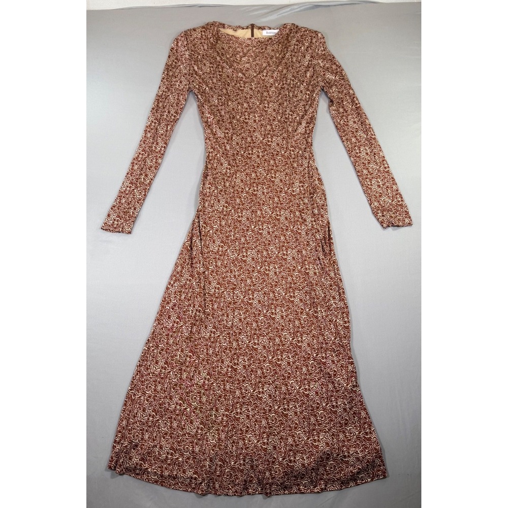 Rodebjer Acela Maxi Dress Small Rust Long Sleeve 70s Boho Liquid Knit Artsy
